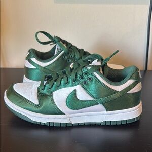 Satin Nike dunks! Green and White Sneakers